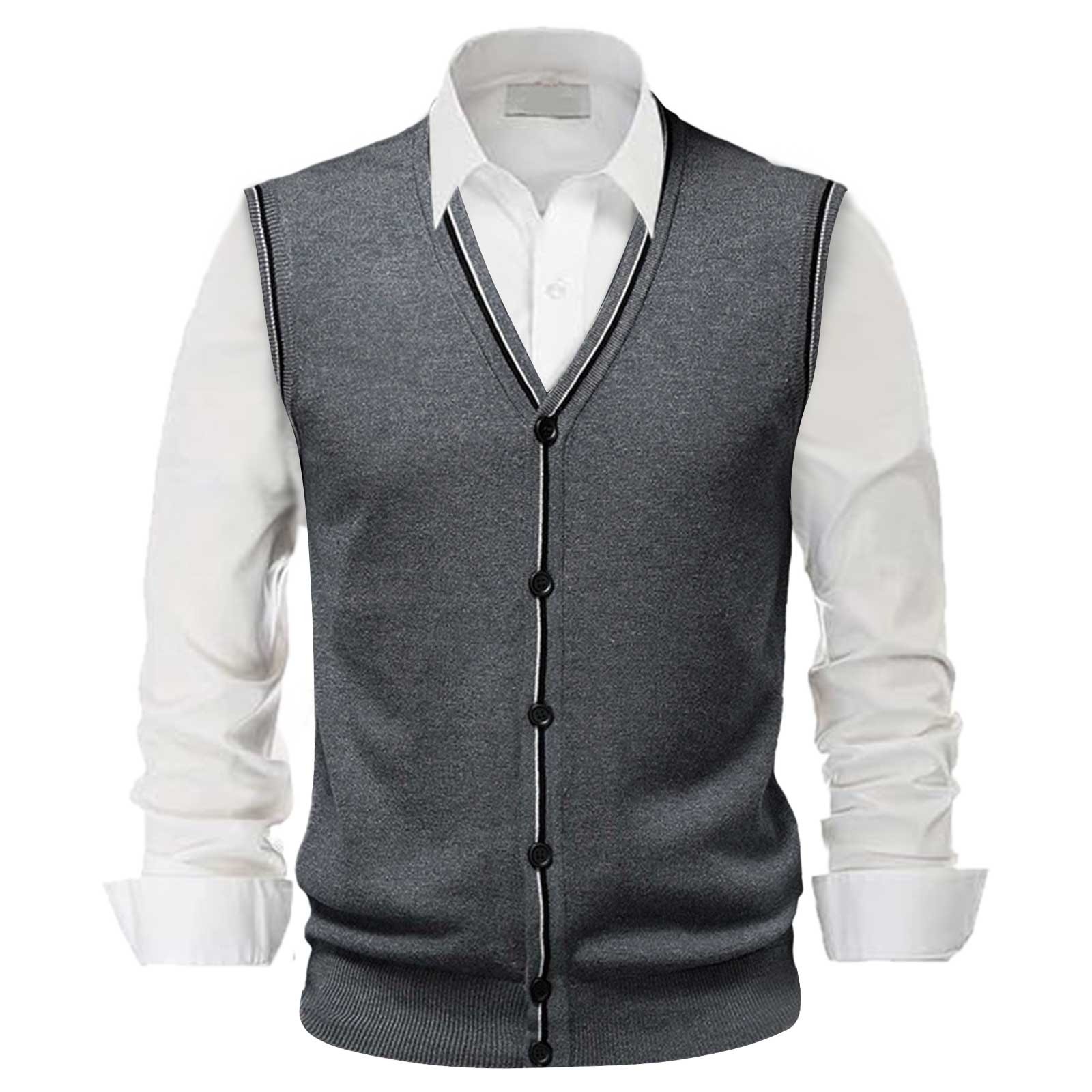 thumbnail image 2 of Chaleco de lana con cuello en V y hebilla para hombre - Color liso, sin cuello, ideal para citas o trabajo - Para todas las estaciones (M-XXXL), 2 of 5